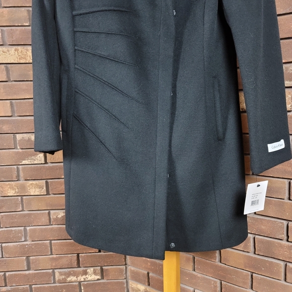 Calvin Klein black wool zip pea coat, sweater detail collar, petite 12 - Picture 2 of 12